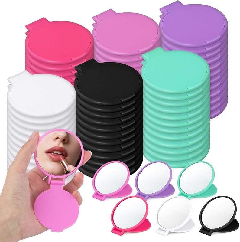 Espelho compacto dobrável Lilingsty com 6 cores, pacote com 120 unidades
