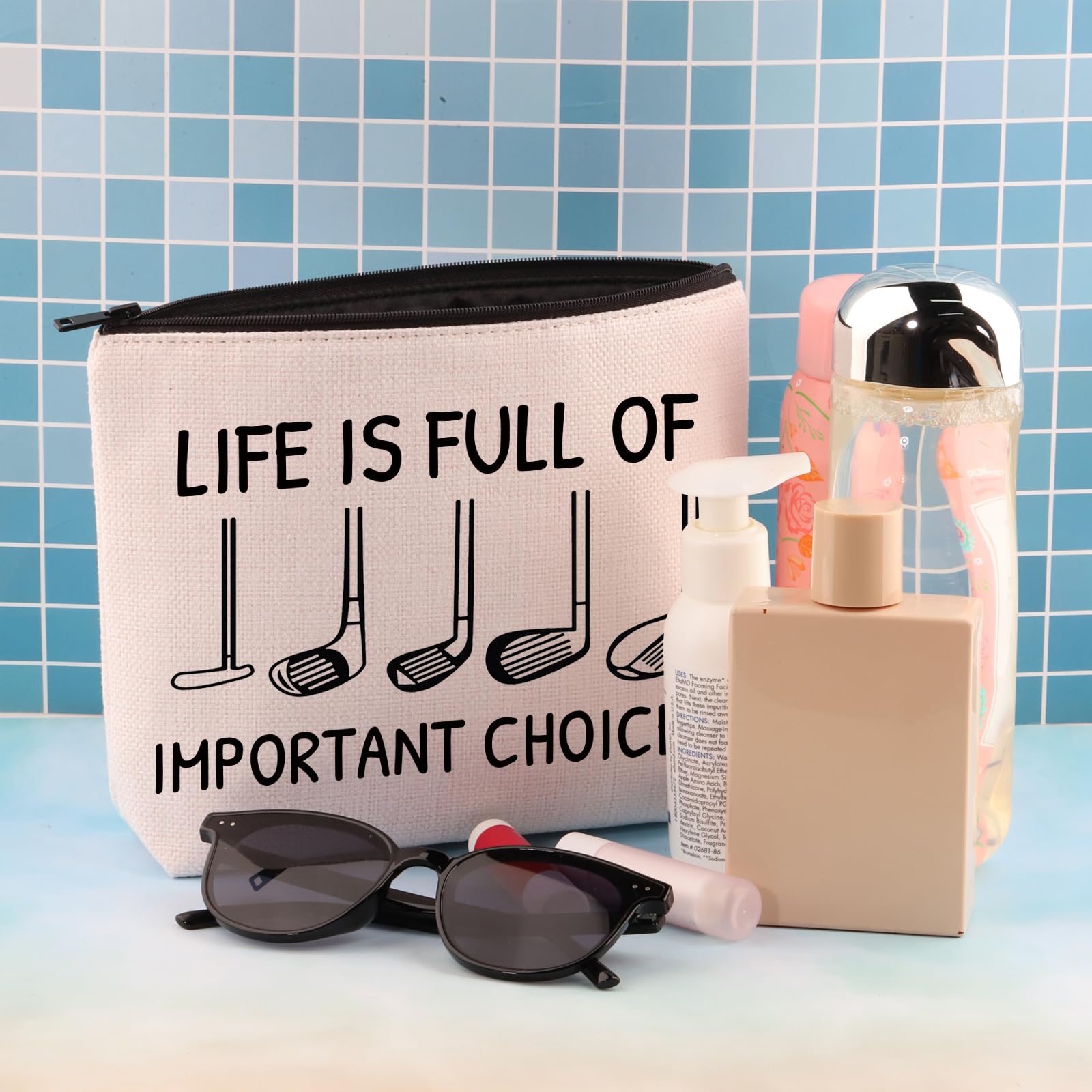 PLITI Regali da golf per donne golfisti accessori da golf Regalo giocatore di golf La vita è piena di scelte importanti Borsa per il trucco da golf, Choice Golf Bagu, alla moda
