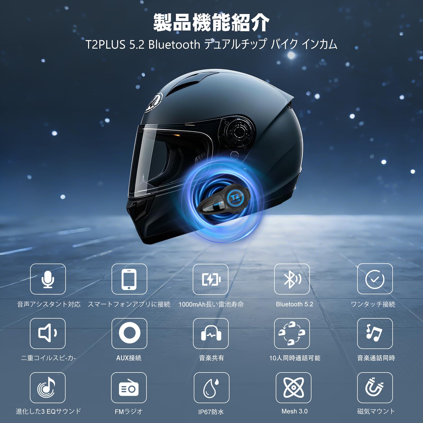 NICER T2 Plus Bluetoothヘルメットインターコム 【公式通販】