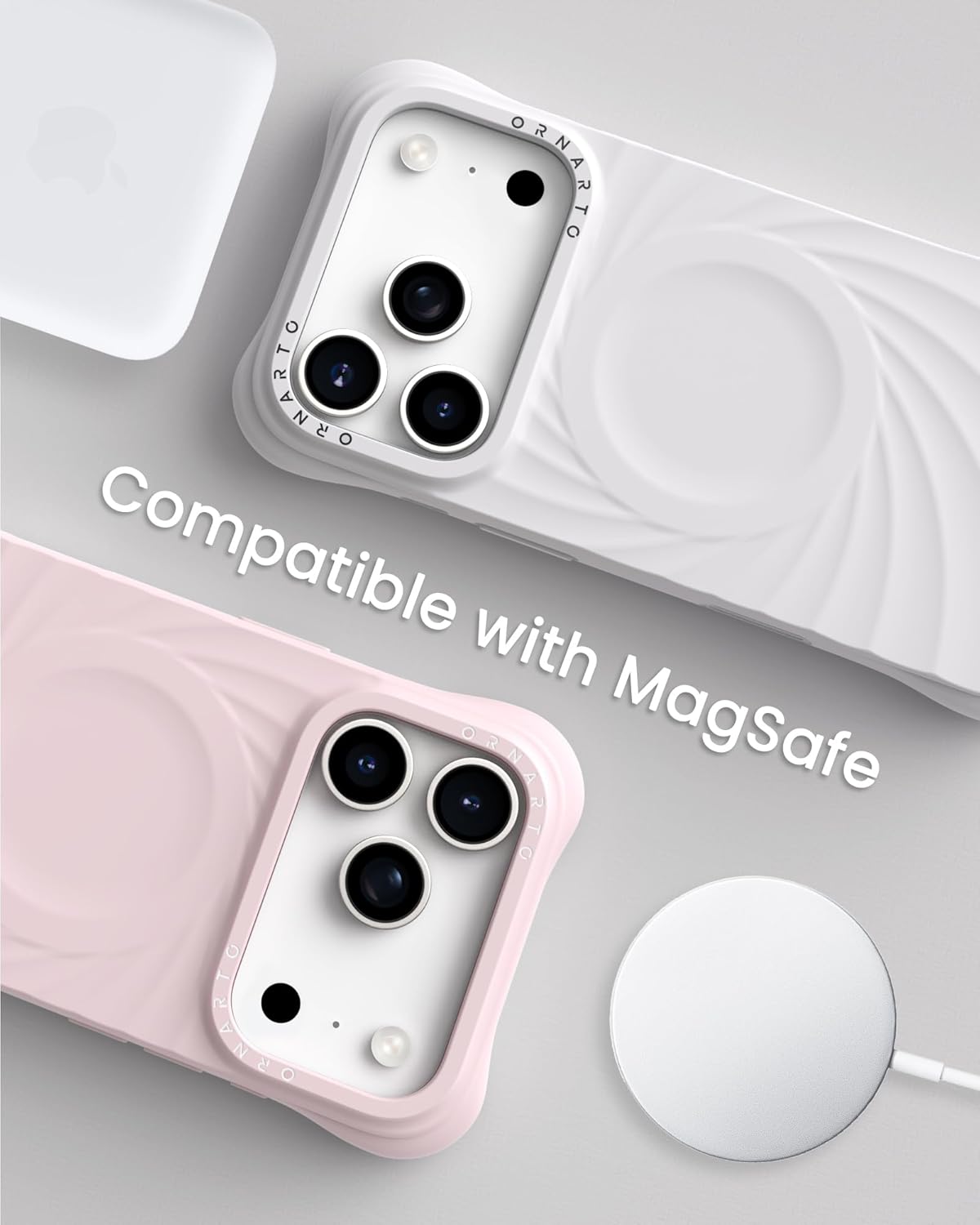 ORNARTO Vortuxe for iPhone 17 Pro Case 6.3" | 2X MIL-STD Protection | Camera Control Button | Compatible with MagSafe | Sleek Aesthetic Liquid Silicone Phone Cover | White
