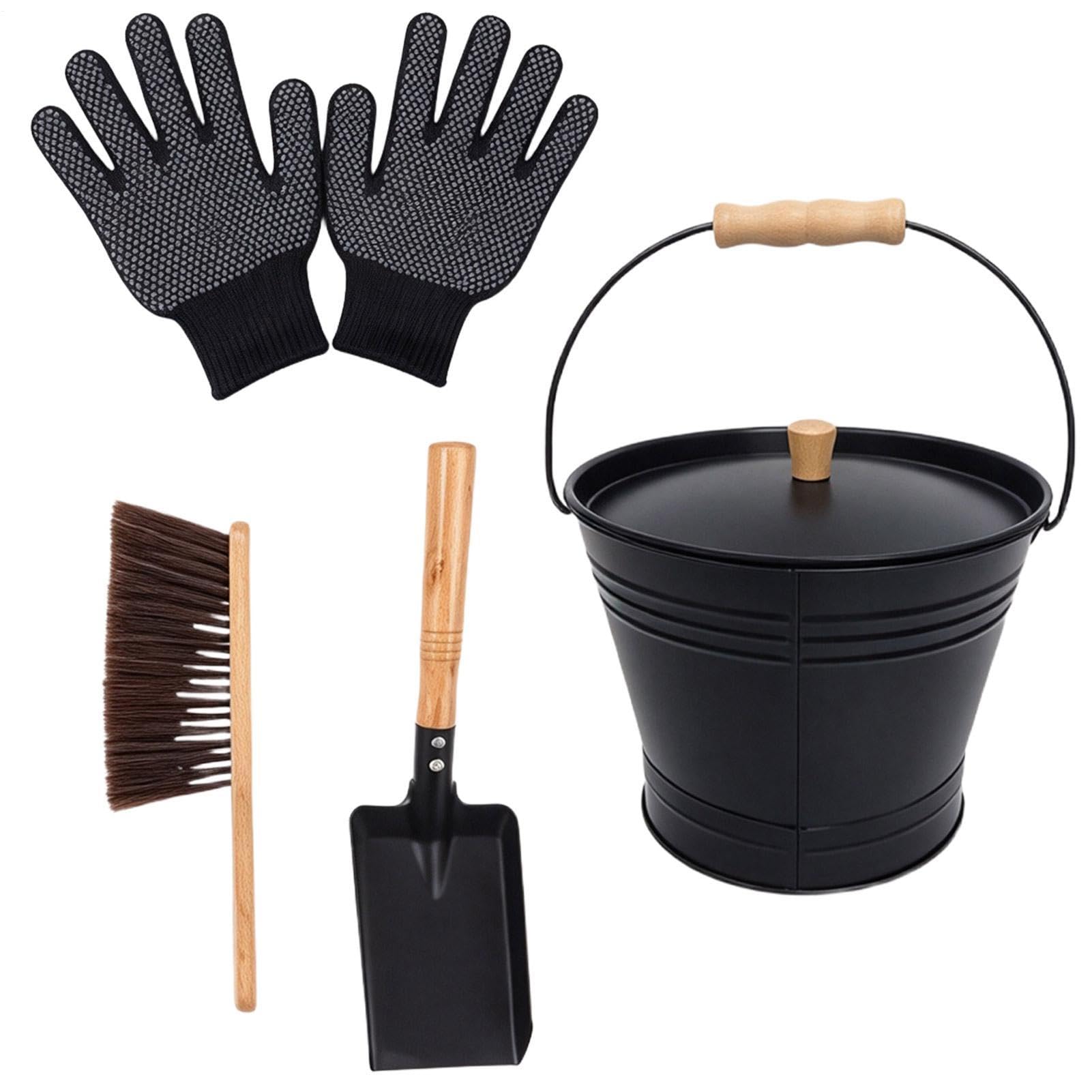 Ascheeimer Für Feuerstelle Und 10 L Metall inklusive Schaufel, Handfeger,