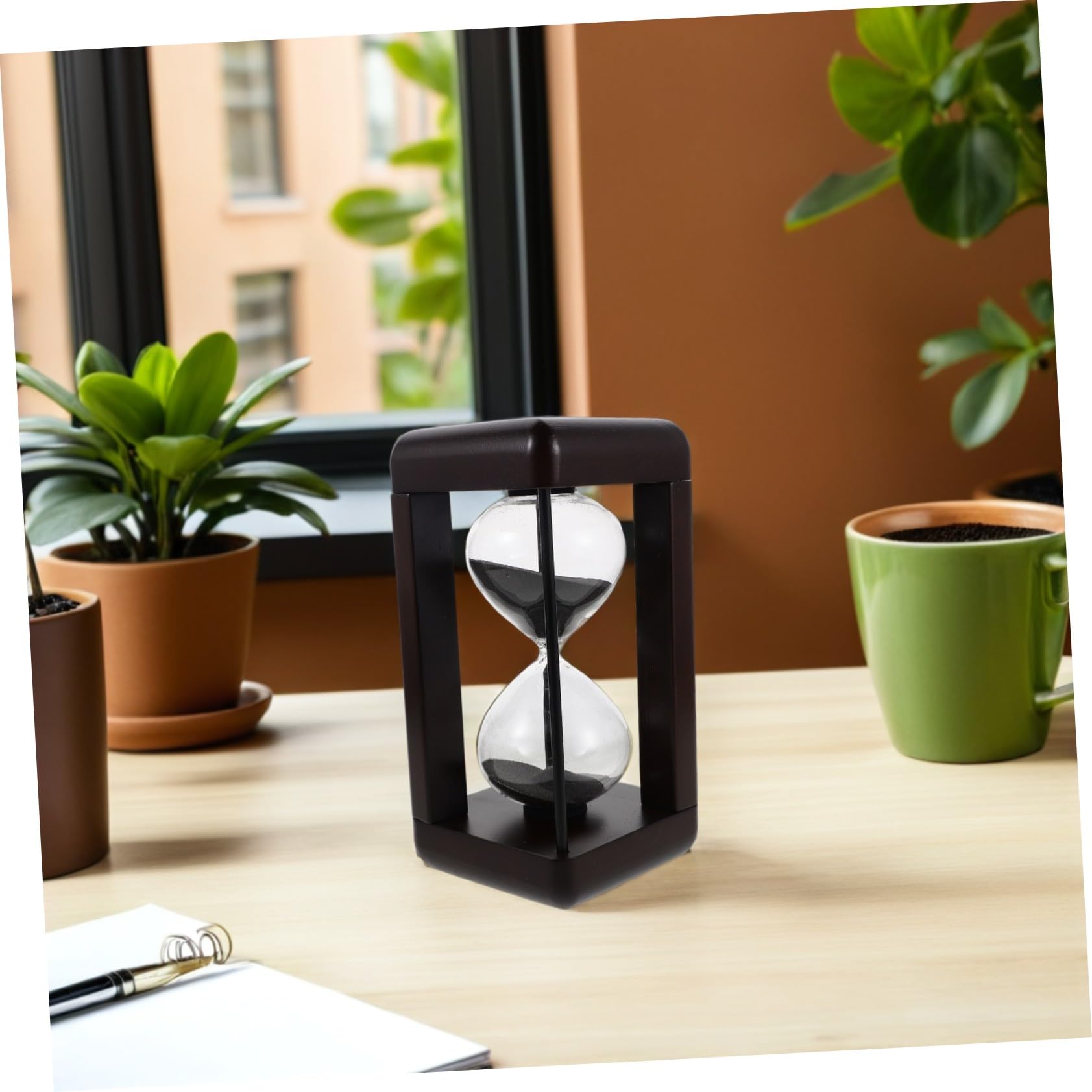 Temporizador de Reloj de Arena Negro de Vidrio y Madera