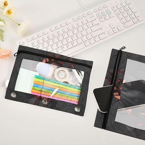 Miniatura 3 de Estuche para lápices de baloncesto 3D naranja y negro para 3 bolsillos para carpetas de anillos, bolsa transparente con cremallera suave para