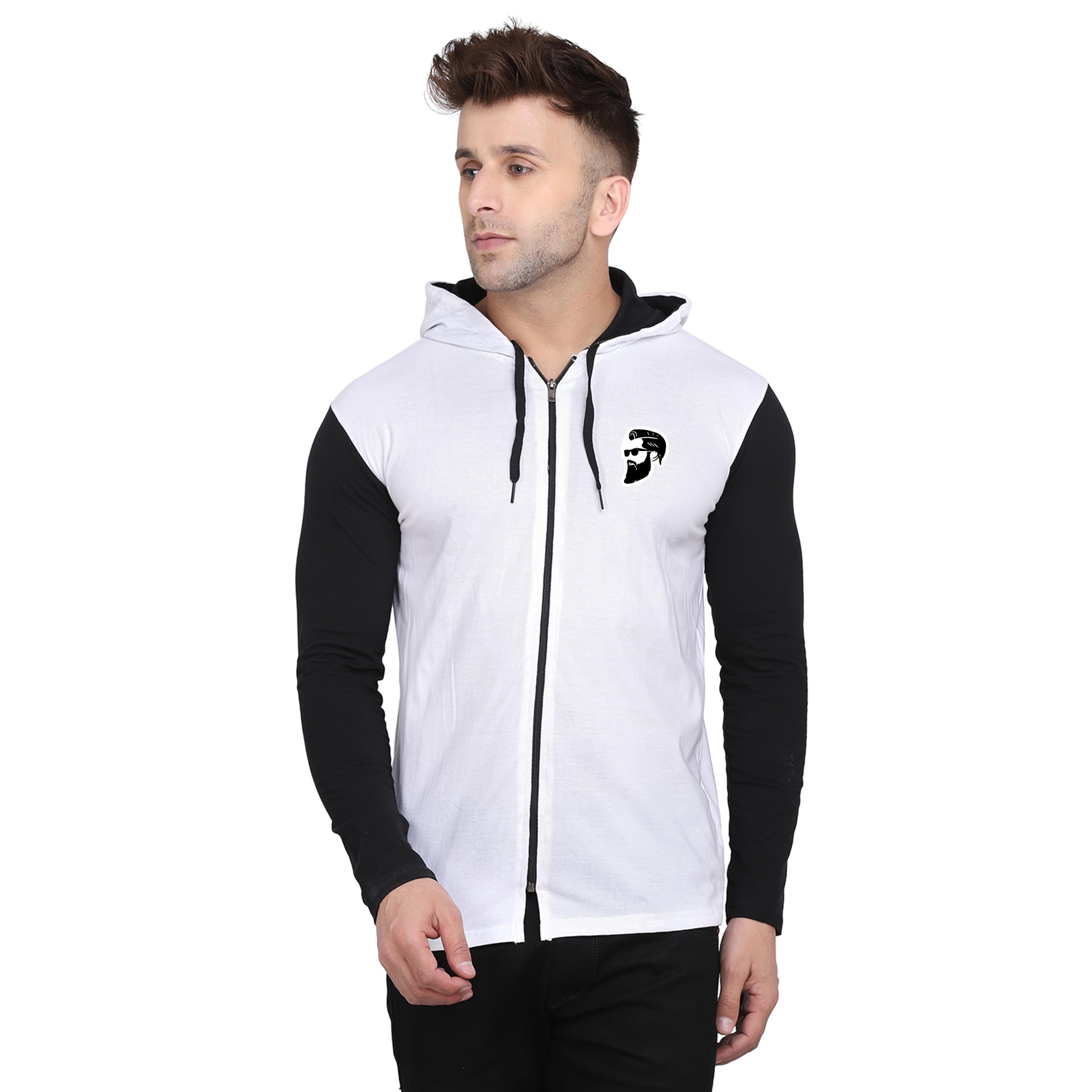 geum Men's Zip-Up Hoodie Style T-Shirt | Dual Tone Full Sleeve Cotton Blend with Printed Logo | Casual Athleisure Wear-picture-46