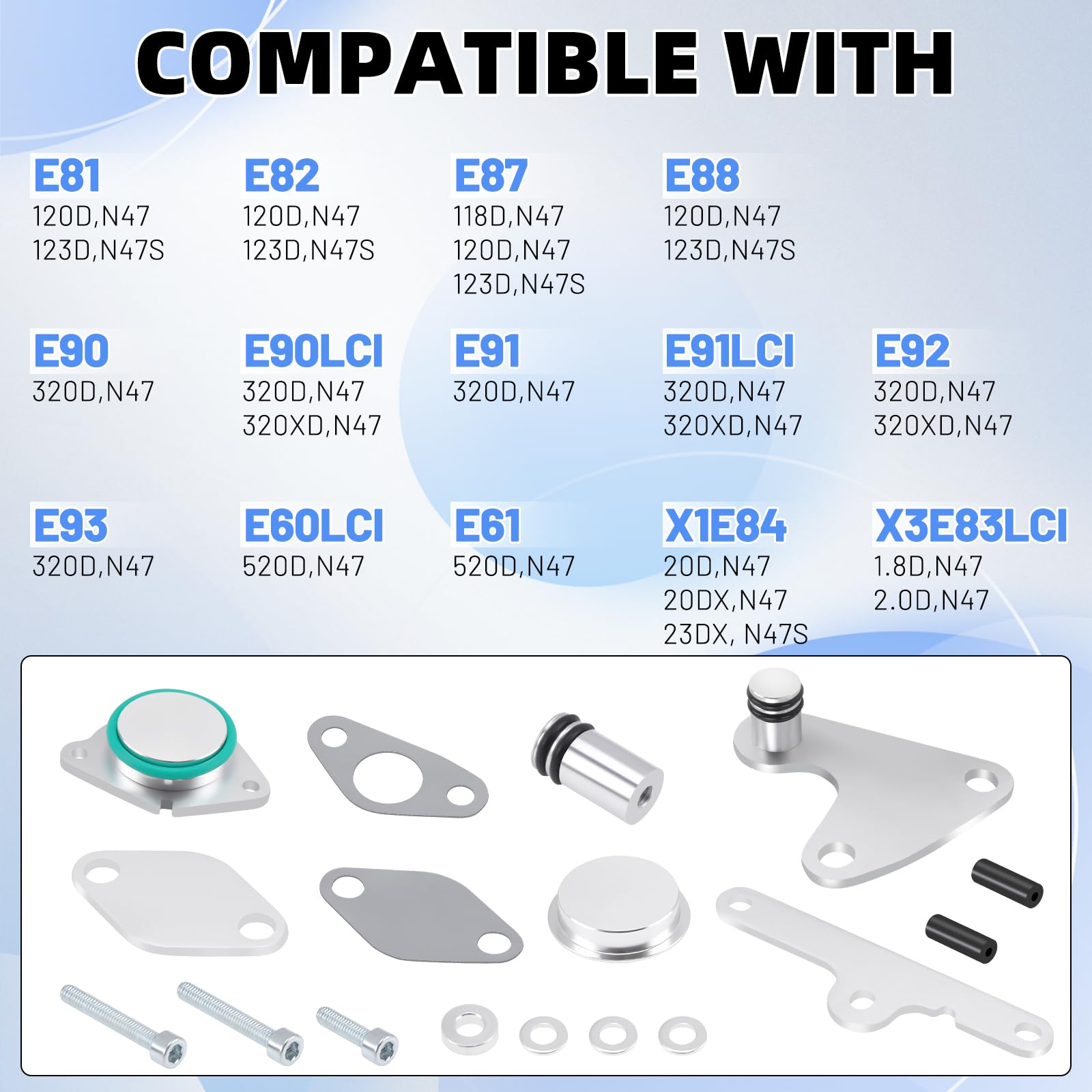 Kit di disattivazione valvola EGR per motori diesel N47 e N47S 2,0 litri, sistema di raffreddamento EGR 16 pezzi, ricambio per disattivazione, compatibile con E81, E87, E88, E82, E90, E91, E92