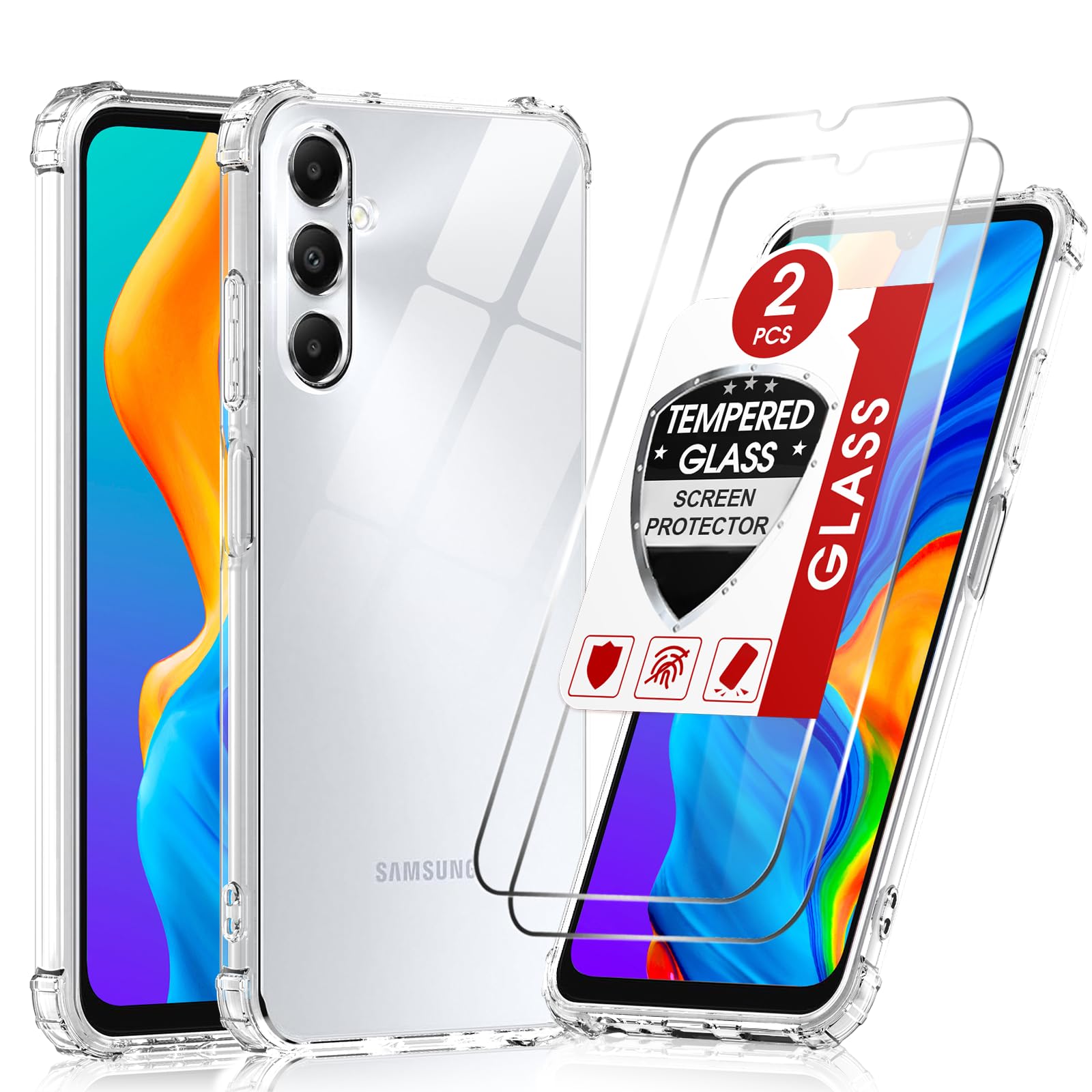 LeYi Cover per Samsung A05s con 2 Vetro Temperato, [Protezione Fotocamera] Custodia Silicone Soft TPU Bumper Originale Slim Crystal Antiurto Case per Telefono Samsung Galaxy A05s, Trasparente