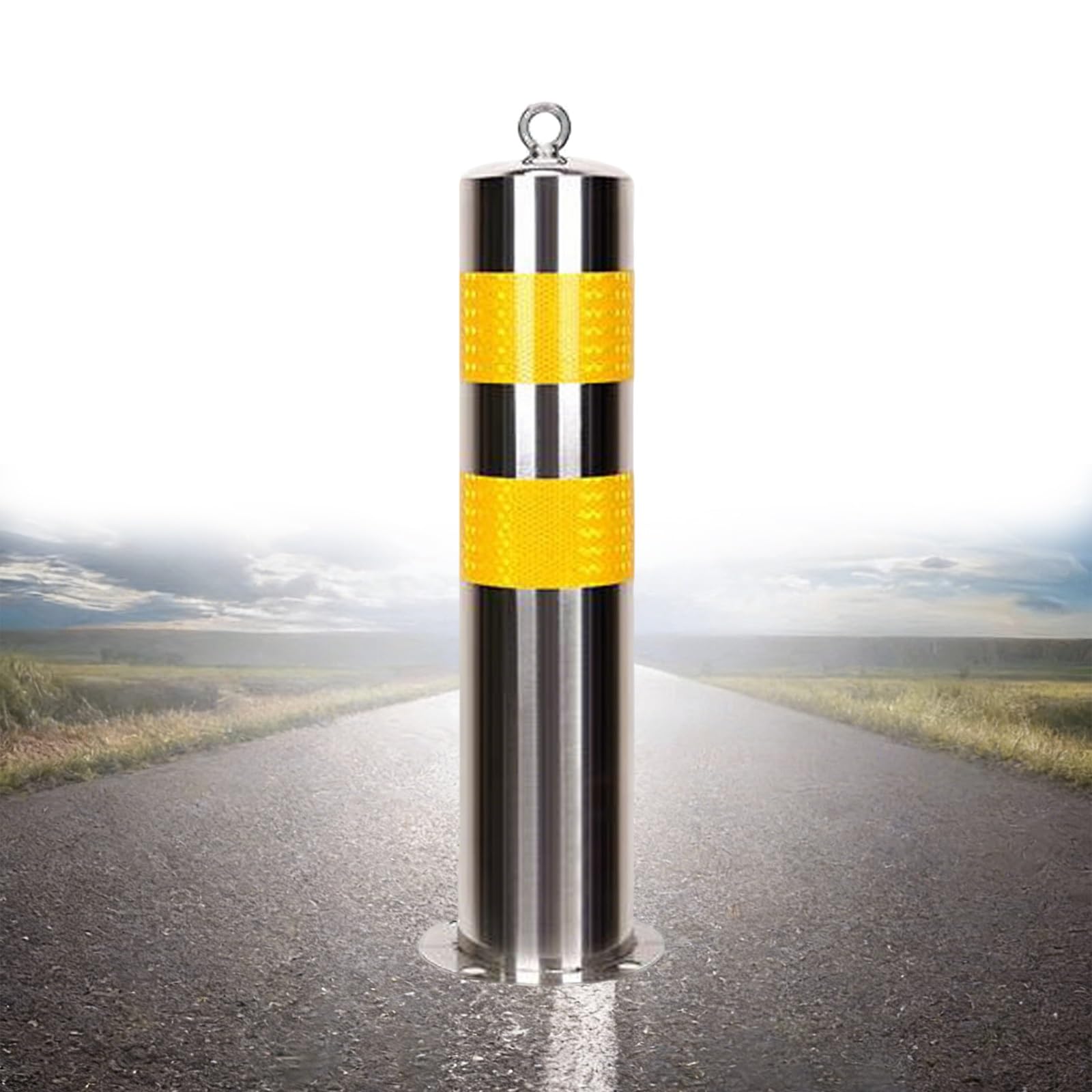 Pollerpfosten Aus Edelstahl 201 Mit Reflektierenden Streifen, Parkplatzabsperrpfosten Mit Aufhängering, Für Parkplätze, Einfahrten, Garagenwege(Silver-1pc,7.6 * 75cm/3 * 29.5in)