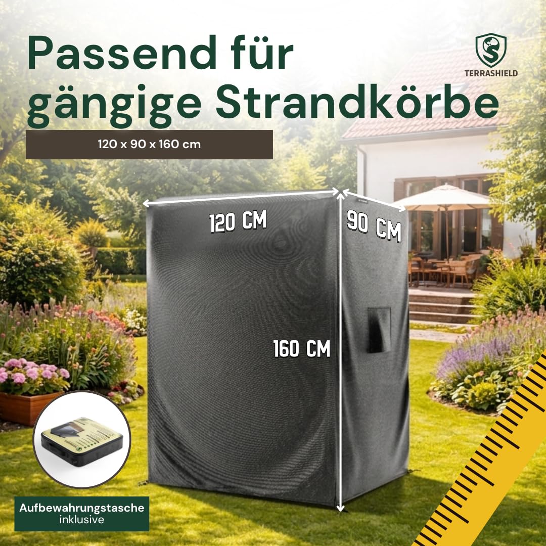 TERRASHIELD® Strandkorb Schutzhülle | wasserdicht winterfest wetterfest UV-beständig atmungsaktiv | 600D Oxford | Abdeckung Strandkorbhülle Abdeckhaube Abdeckplane | 120 x 90 x 160 B/T/H | schwarz
