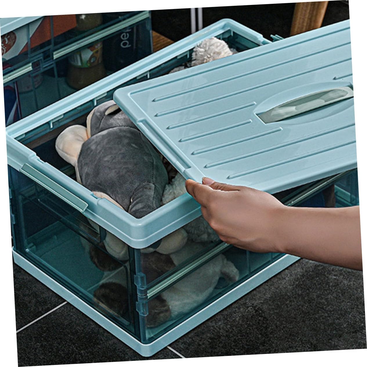 Unomor 1Pc Transparent Foldable Storage Box Collapsible Organizer for Clothes Books Space Saving Design for Bedroom Living Room and Car Trunk Practical Home Storage