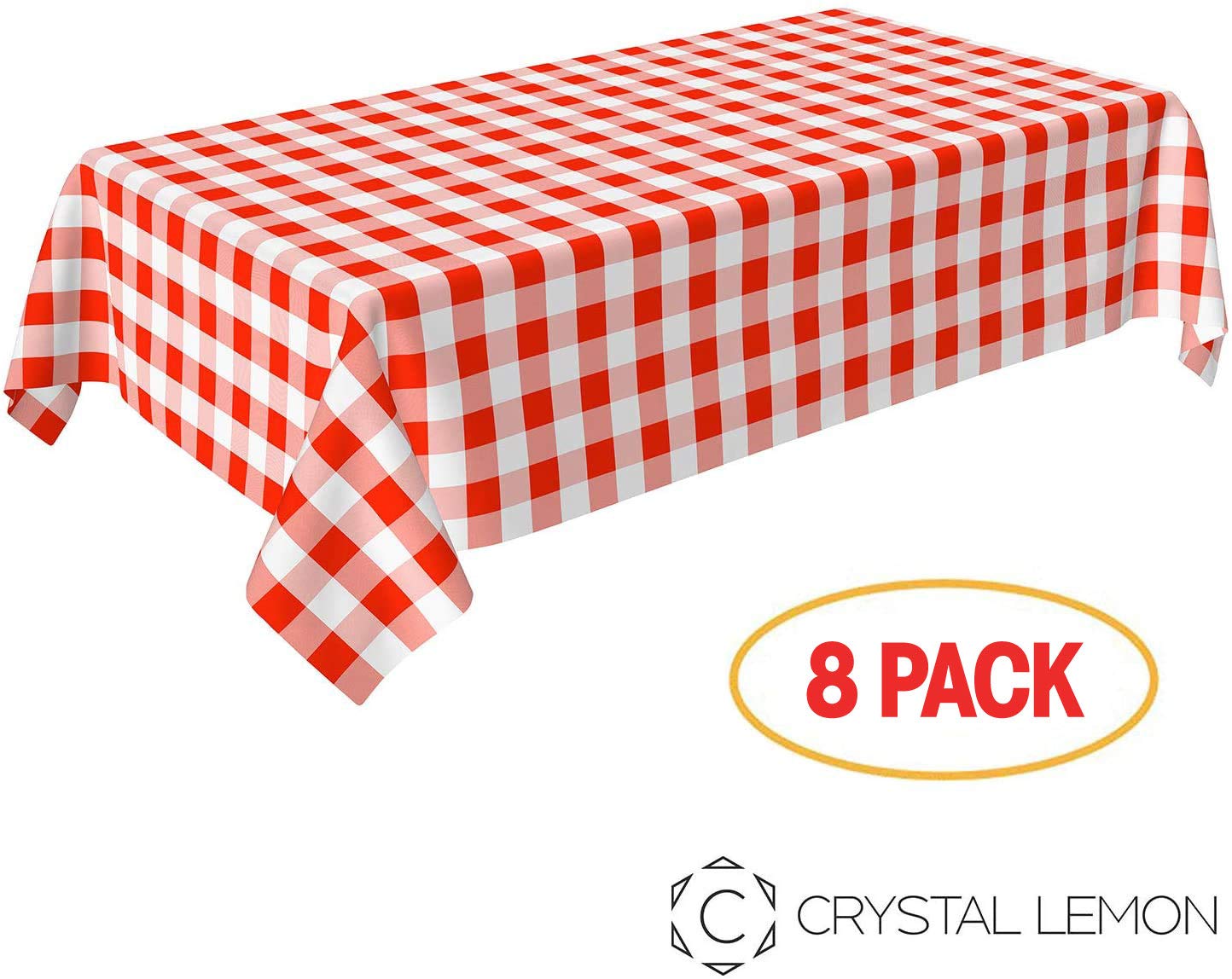 8 Pack, Picnic Tablecloth, Red and White Checkered Tablecloth, Plastic Tablecloth, Disposable Party Tablecloth, Plaid Tablecloth by C CRYSTAL LEMON (8)