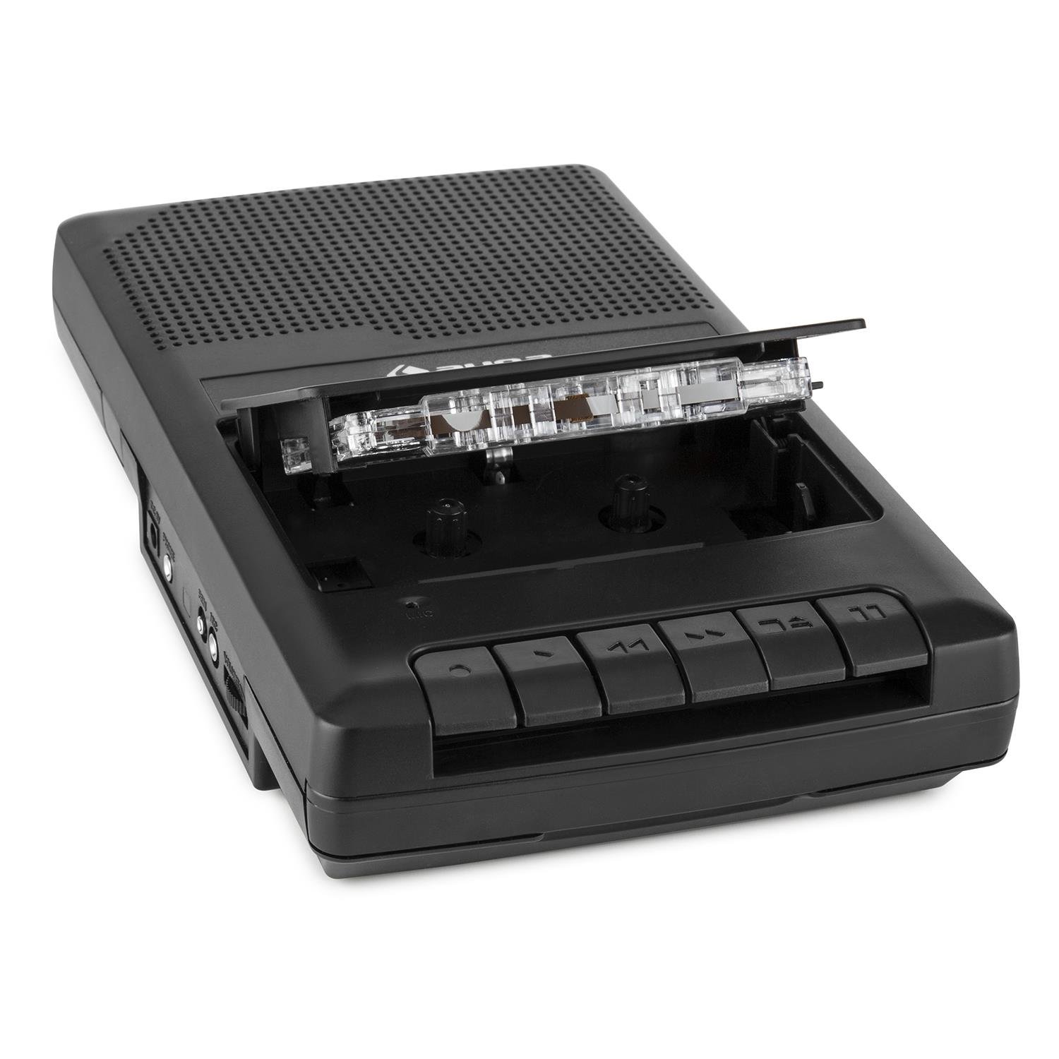 auna RQ-132 - Kassettenrekorder, Tonbandgerät, Diktiergerät, Tape Recorder, verbauter Lautsprecher, automatische Abschaltung, Mikrofon & Kopfhöreranschluss, Netz und Batteriebetrieb, schwarz