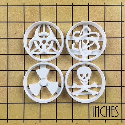 Miniatura 9 de Juego de 4 cortadores de galletas con símbolos científicos (diseños átomo, riesgo biológico, radiación y símbolo tóxico), 4 piezas - Bakerlogy