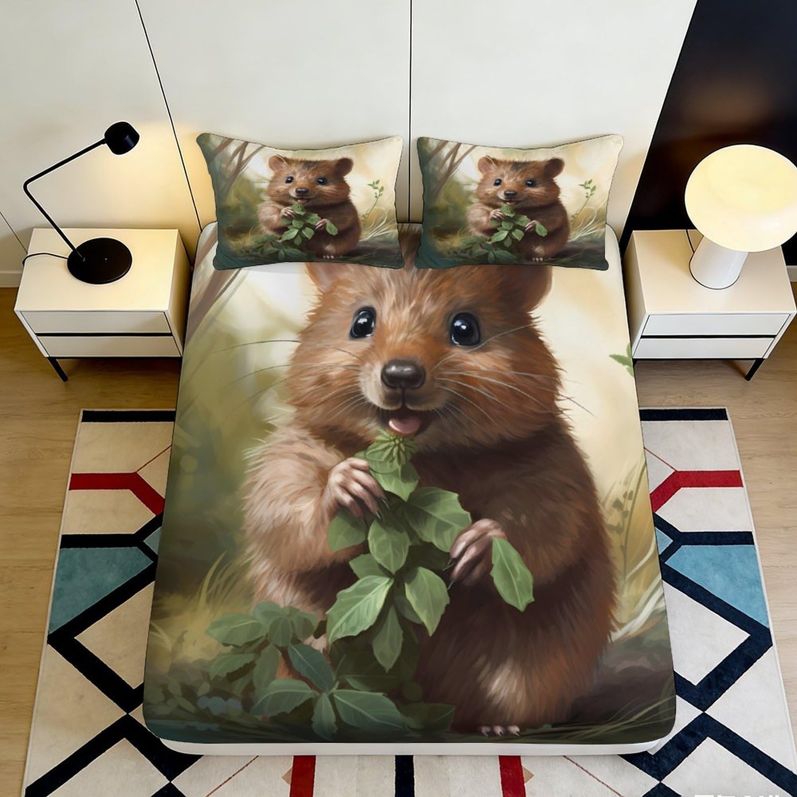 Jqzkxnhpbr Style-9 3D Printed Cute Hamster Fitted Sheet Microfiber Soft Brown Animal Leafy Bed Cover For Bedroom Dorm Mattress Decor 90X200x25cm