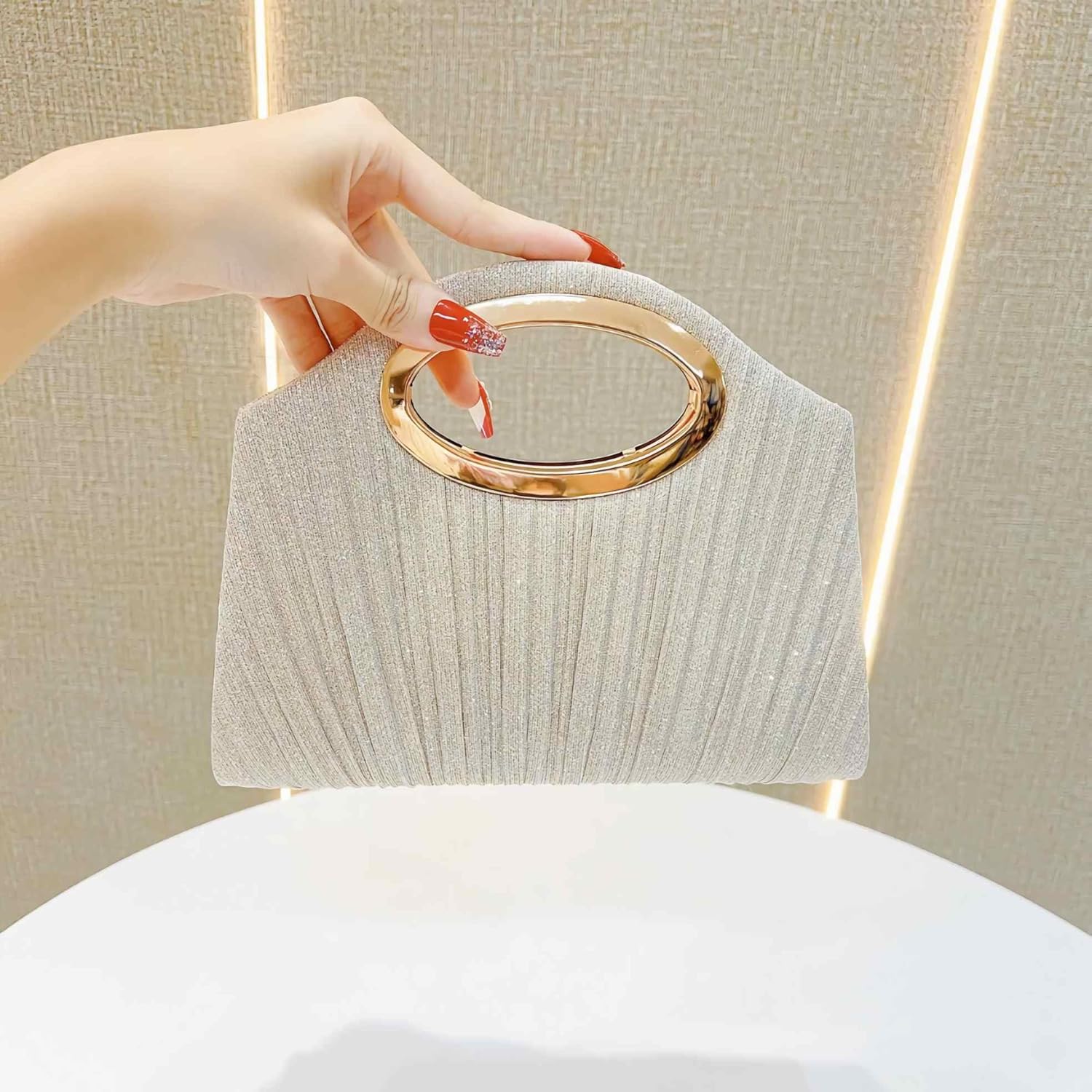 evening clutch bags for women formal, cute mini sparkly champagne clutch wedding guest purse with chain strap, elegant party bags - Image 3