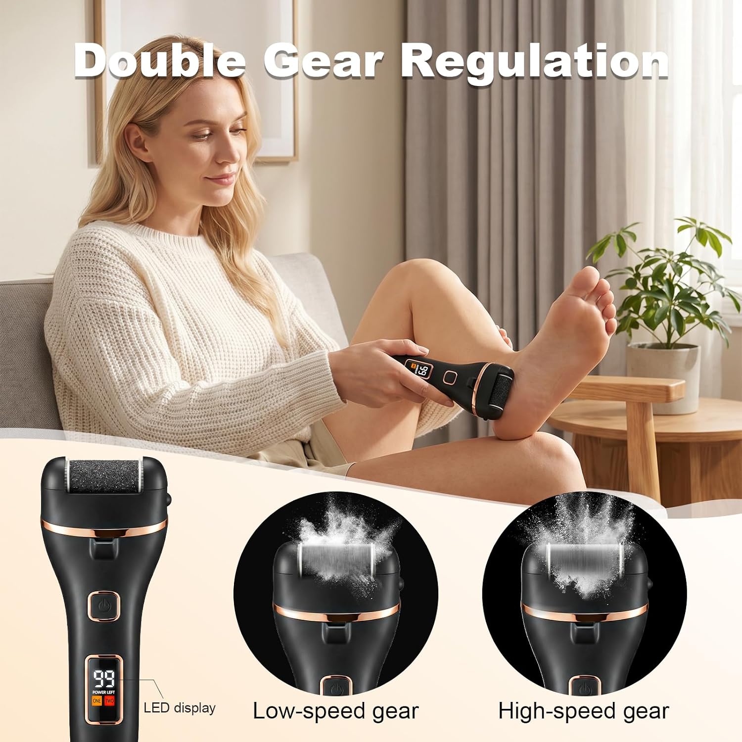 Foot Callus Remover, Rechargeable, 3 Roller Heads & 2 Speeds, 15-in-1 Professional Pedicure Kitfor Dead, Hard, Cracked Dry Skin (Black)