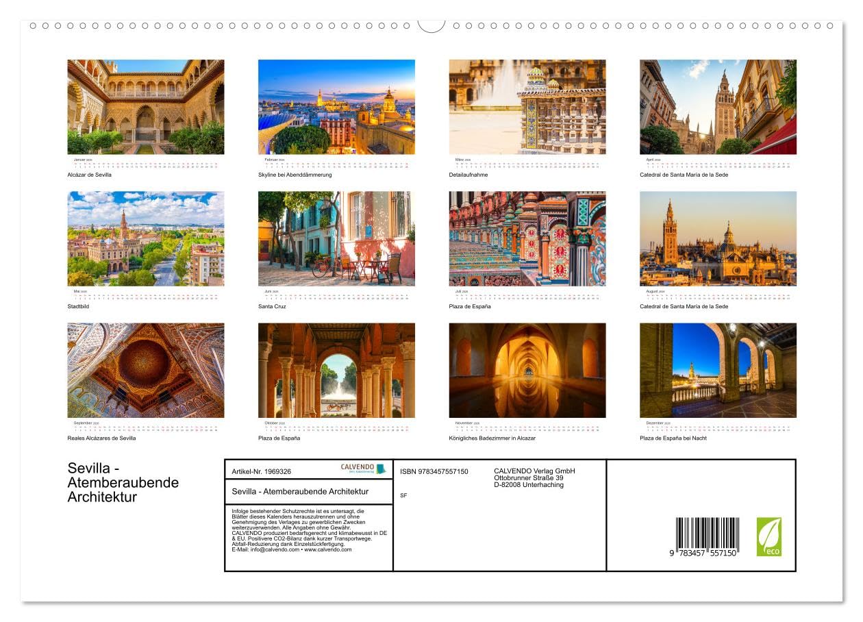 Sevilla - Atemberaubende Architektur (hochwertiger Premium Wandkalender 2026 DIN A2 quer), Kunstdruck in Hochglanz: Eine Stadt voller Geschichte. (CALVENDO Orte)