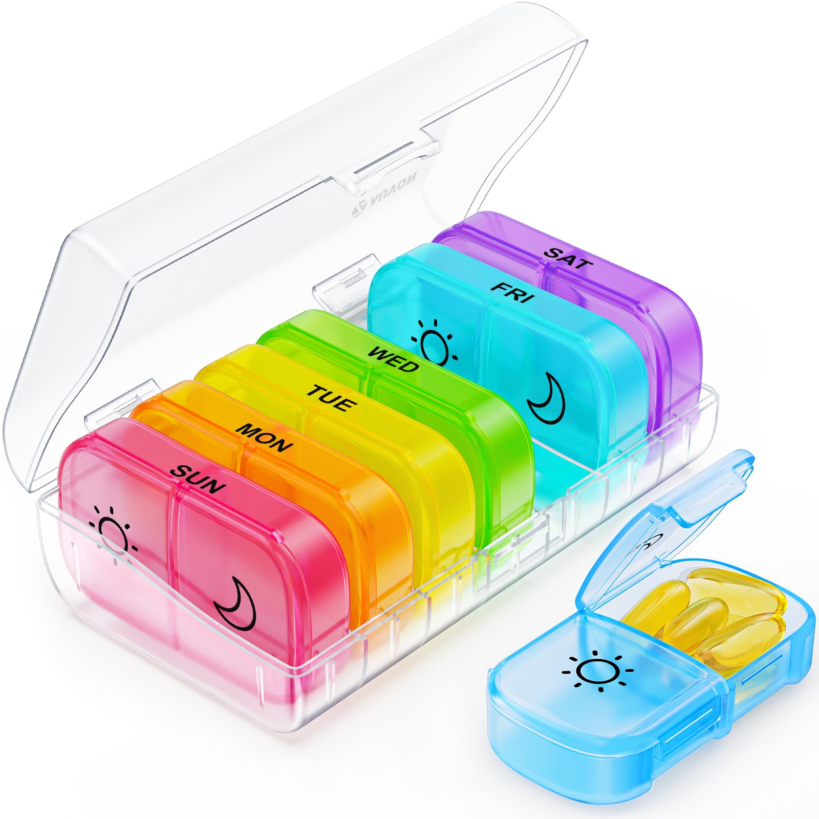AUVON XL Weekly Pill Organizer 2 Times a Day with One-Side Large Opening Design for Easy Filling AM