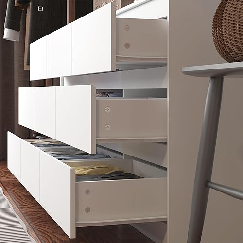 Miniatura 6 de Hitow Cómoda de 9 cajones para dormitorio con cajones profundos, cómoda grande de madera para suelo y cómoda sin asa, modernos aparadores largos