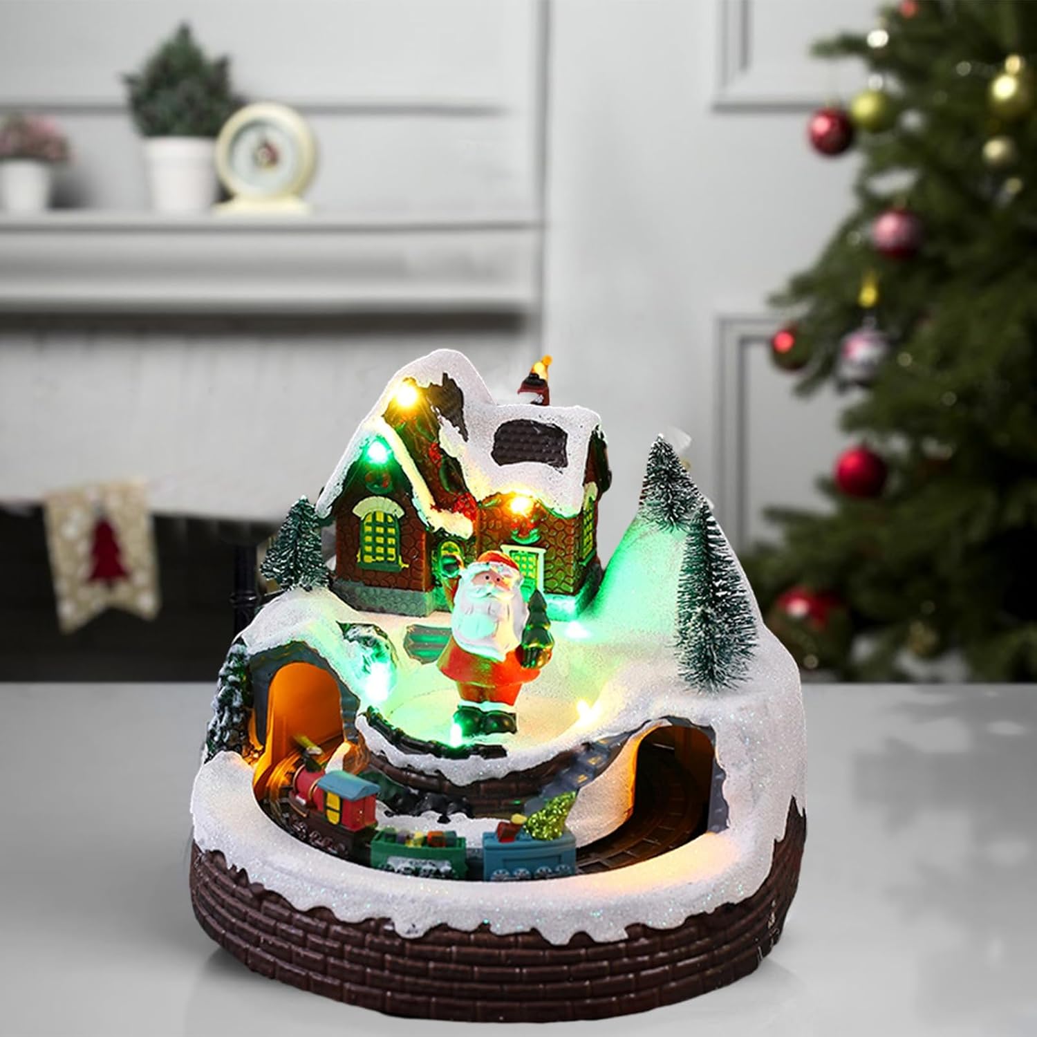 音楽とライト付きクリスマスオーナメント スピニング トレイン 樹脂製