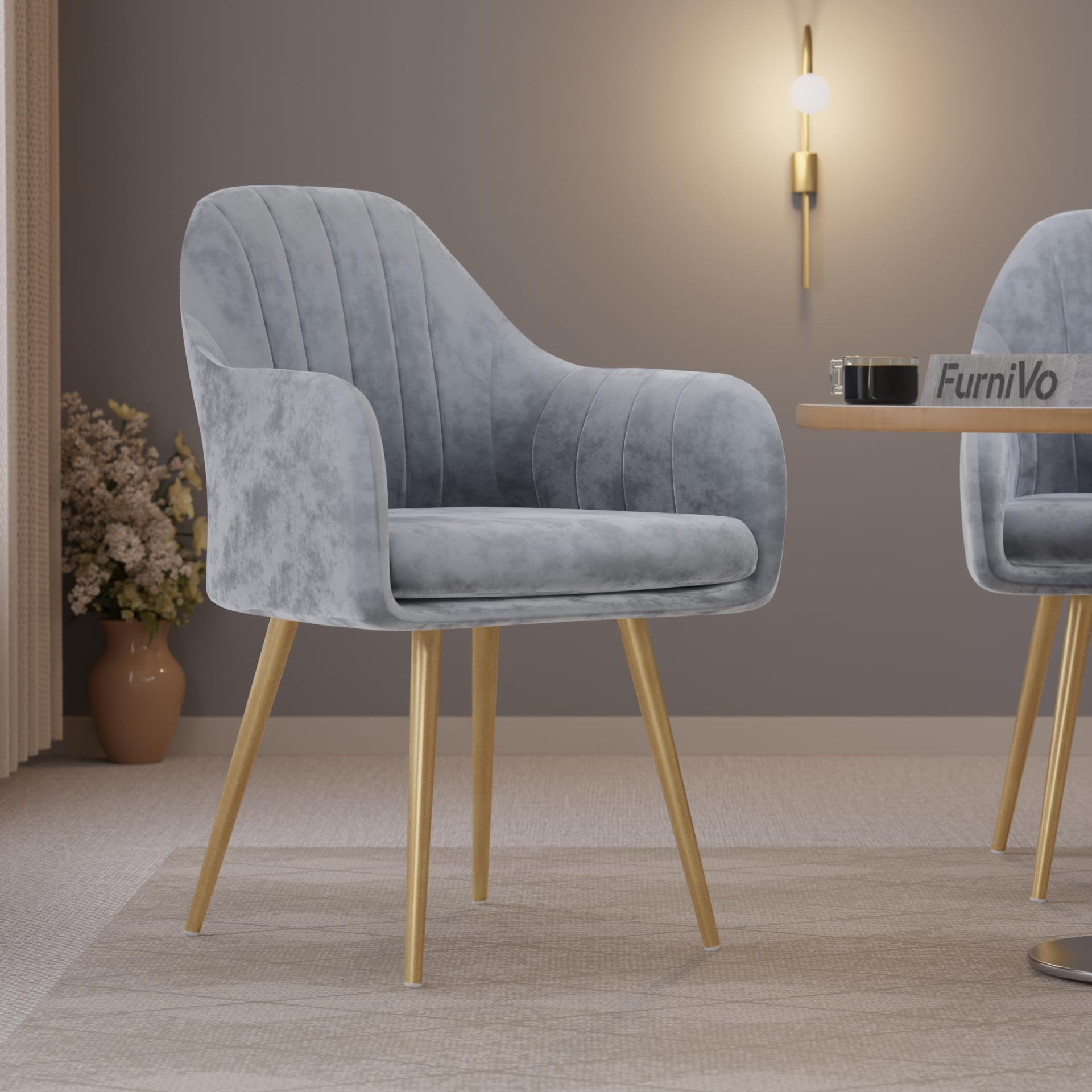 Milano Velvet Comfort Dining Chair with Deep Cushion Seating, Strong Wooden Frame & Metal Support Legs for Dining, Living Room, Bedroom, Balcony & Office (Soft Grey)-image-40