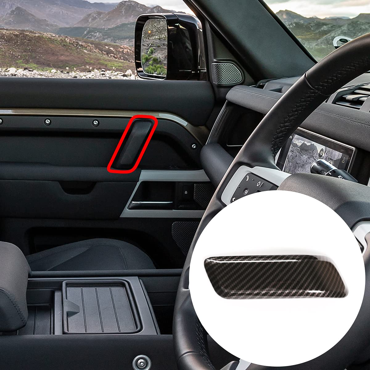 YIWANG RHD Interior Doors Panel Handle Bar Pull Trim Cover for Land Rover Defender 90 2020-2022 Car Accessories (High-Version) (Carbon Fiber)