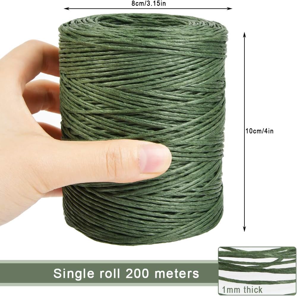 TIMESETL 656 Feet Floral Bind Wire Rustic Vine Wrapping Wire, Paper Covered Waterproof Craft Wrap Twine for Floral Bouquets, Wreath Making, Christmas Ornaments, Wedding Decorating, (Dark Green)