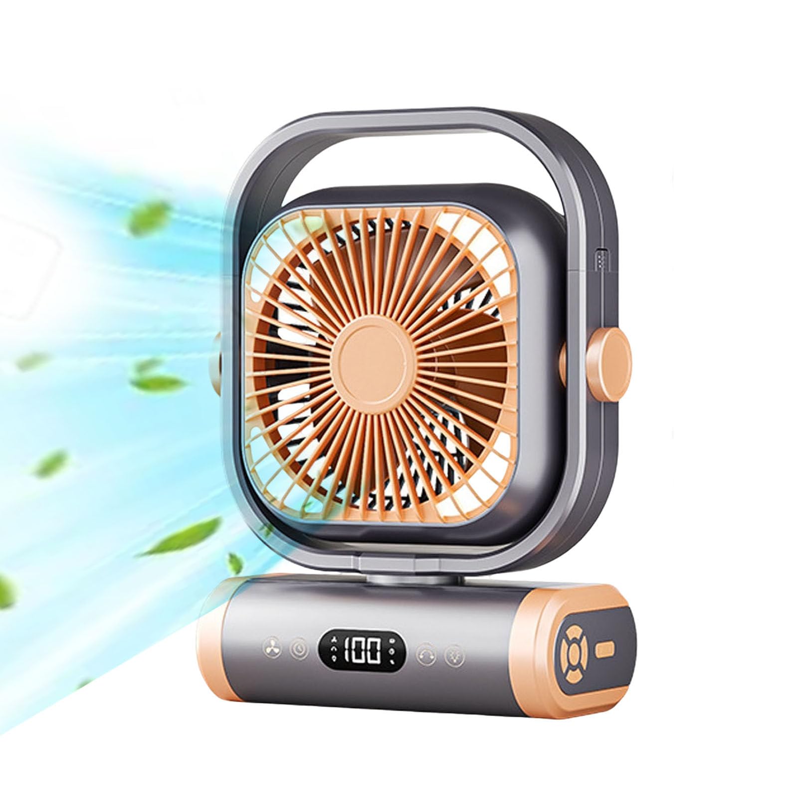 Ventilador Portátil Recargable, Ventilador con Batería De 20000mah para Acampar, Ventilador para Tienda con Control Remoto Y Luz, 5 Velocidades, 4 Tiempos,Orange