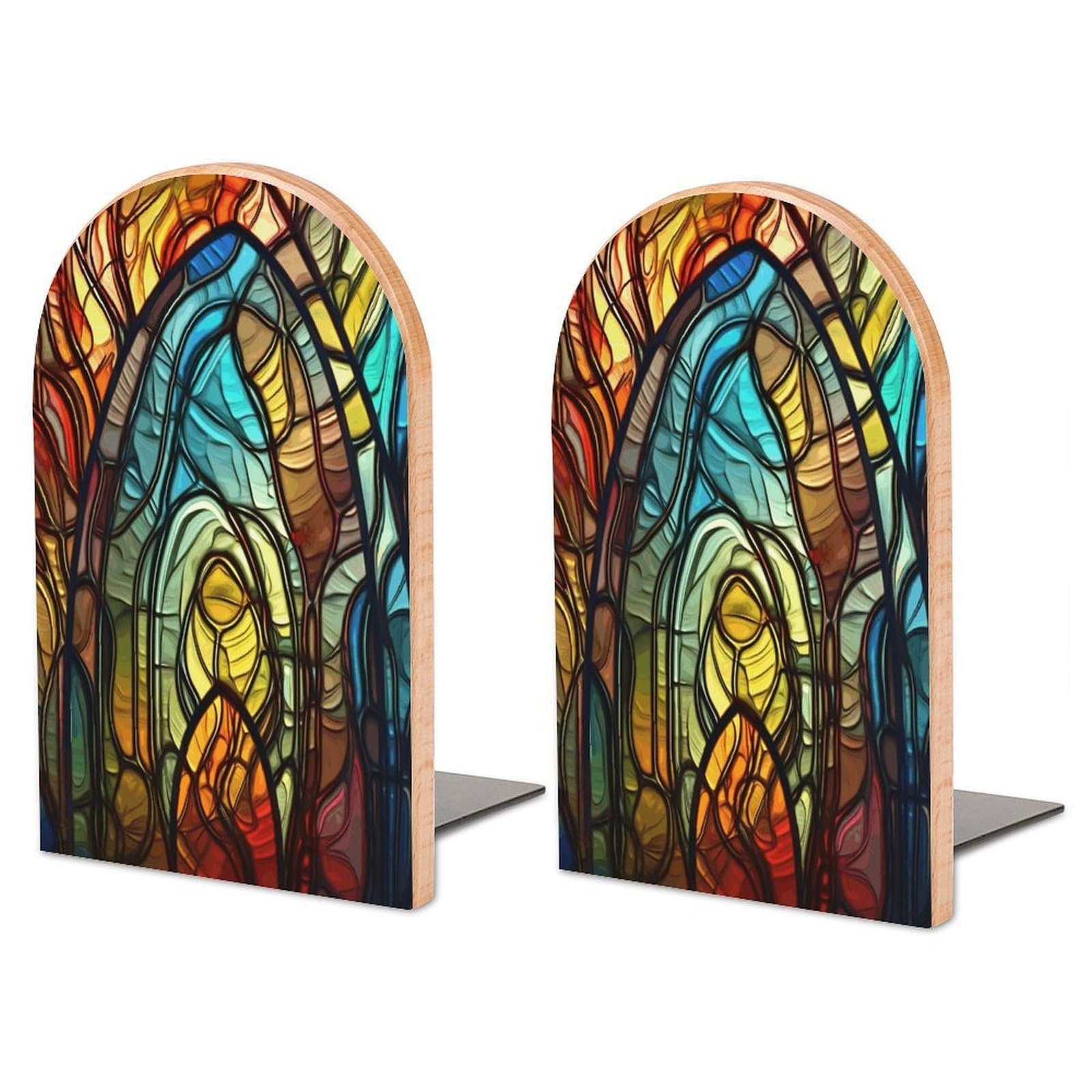 Stained Glass Art Wood Bookend for Shelves 1 Pair