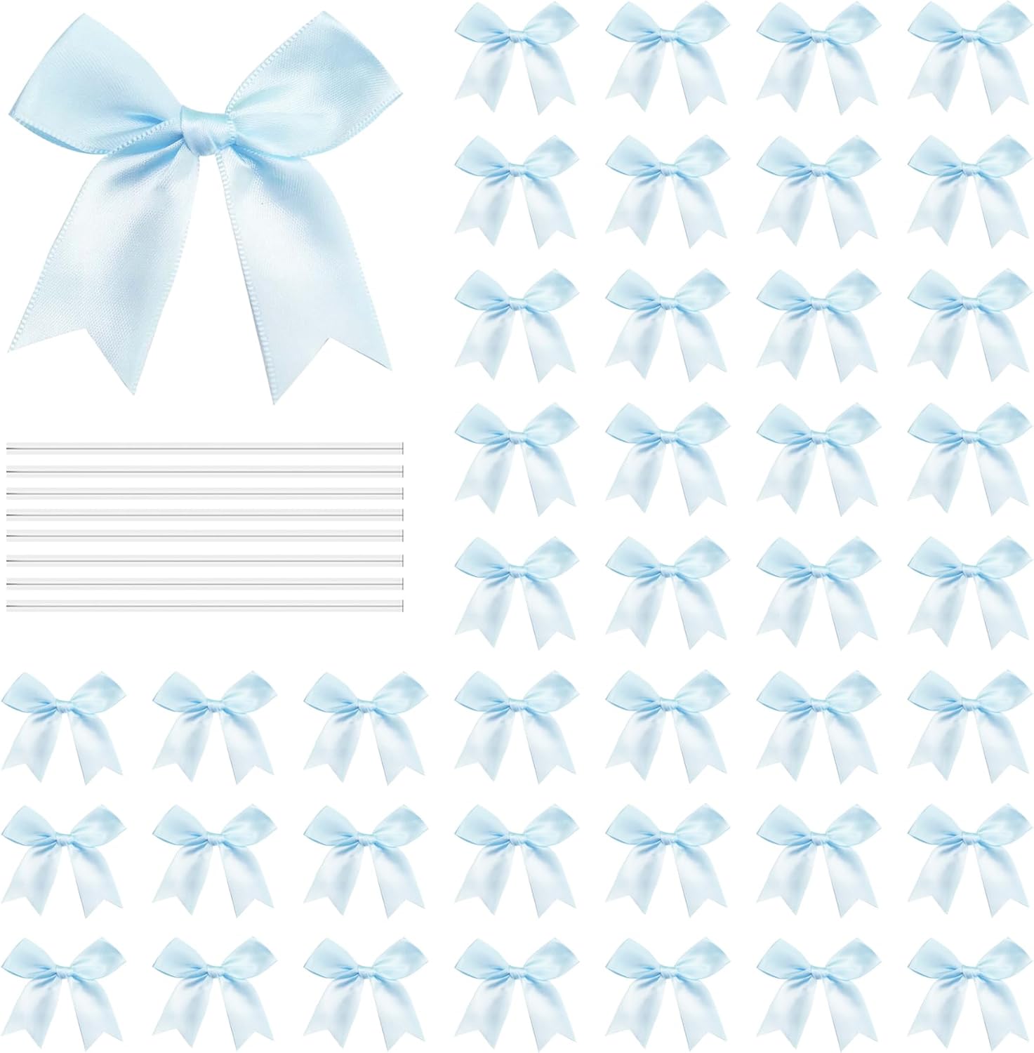 100 Pcs Twist Tie Bows Satin Ribbon Bow 3.3 Inch Gift Wrap Bow Craft Bows for Gift Wrapping, Party Decorations Gifts Bag DIY Treat Bags Light Blue (Light Blue, 1 Count(Pack of 100))