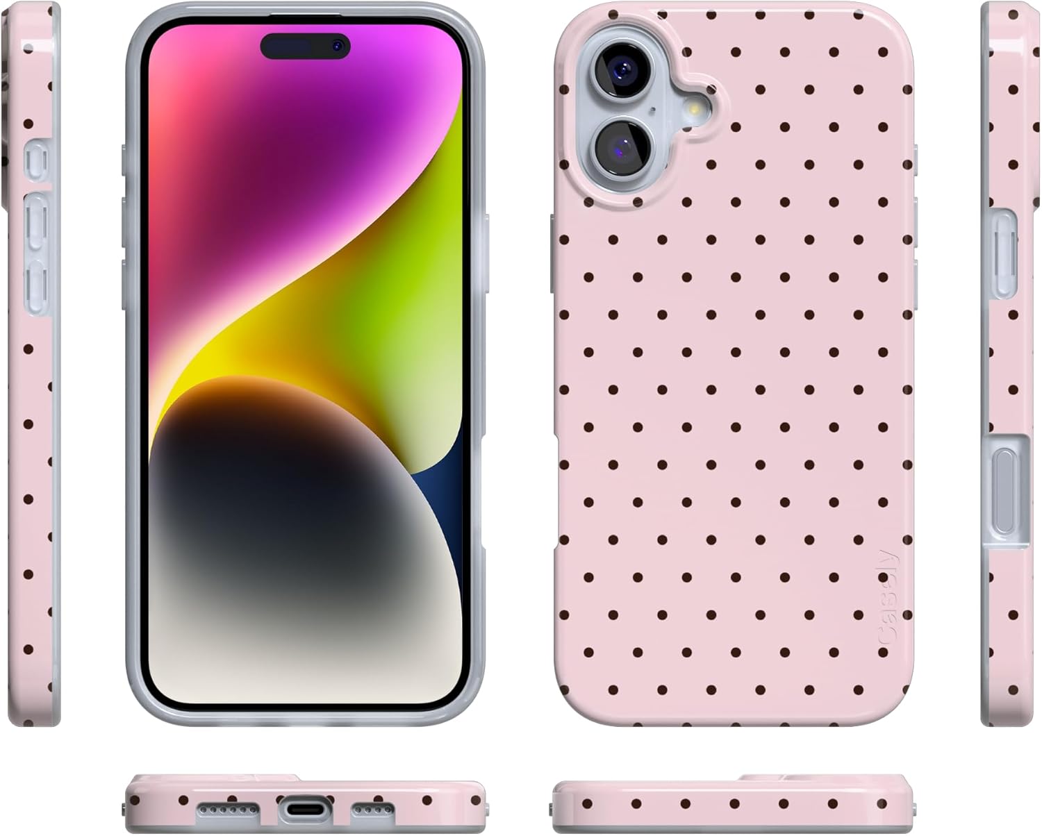 Casely iPhone 16 Plus Case | On the Dot | Pink & Brown Polka Dot | Compatible with MagSafe | Classic Ultra Slim Design