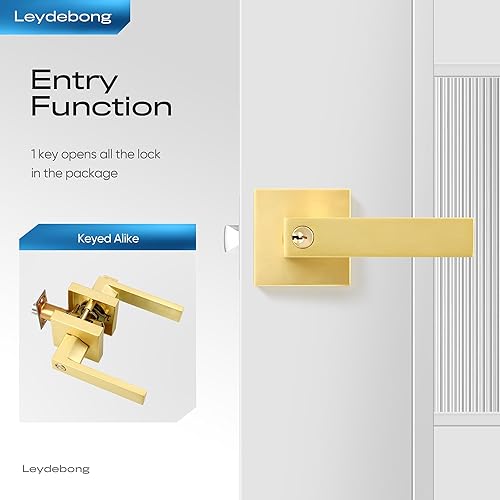 Miniatura 3 de Leydebong Paquete de 2 manijas de entrada doradas con llave igual, manija de puerta de entrada resistente, perillas de puerta interiorexterior con