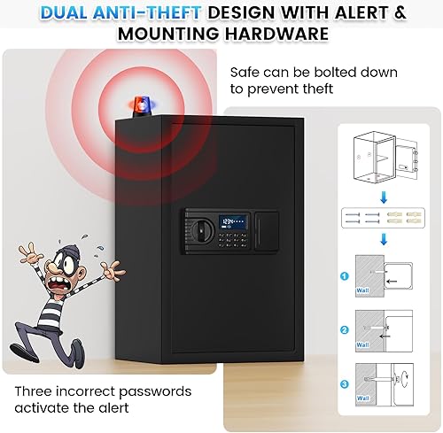 Miniatura 4 de Caja de seguridad ignífuga, caja fuerte para uso doméstico a prueba de fuego y agua, caja fuerte de seguridad grande de 1.9 pies cúbicos con teclado