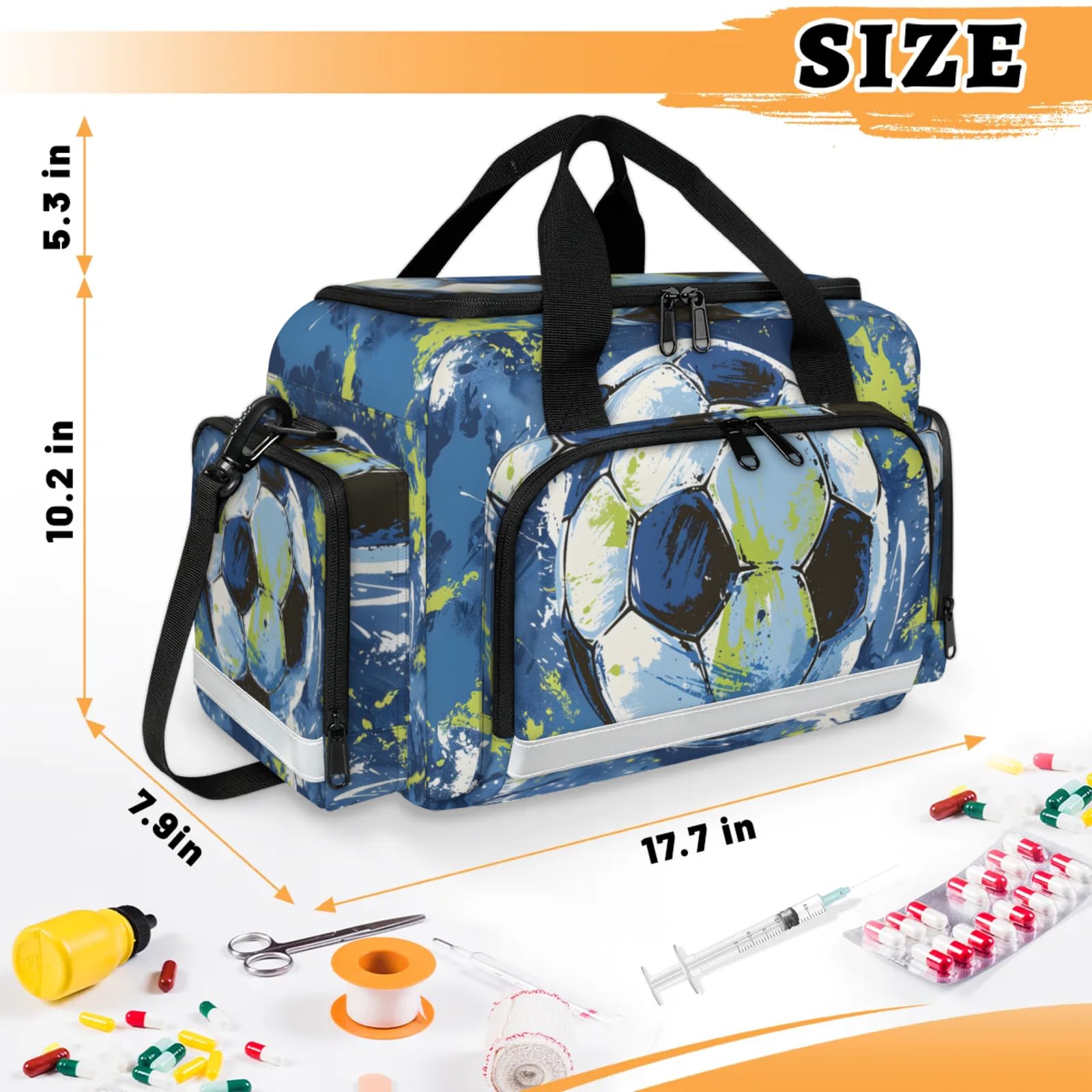 GzLeyigou First Aid Bags Empty, Glitter Soccers Emergency Bag Pretty Football First Aid Kit Multiple Compartment Kit Carrier On Call Trauma Bag For Paramedics Emergency Medical Supplies Kit