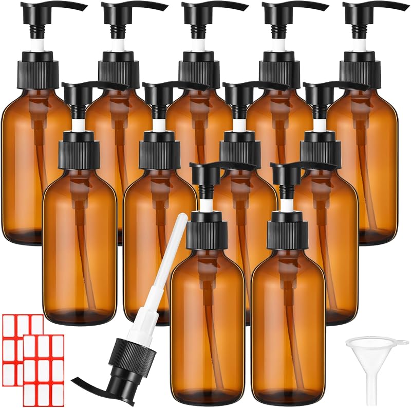 Tanlade Conjunto com 12 frascos de vidro âmbar com válvula pump, 120 mL