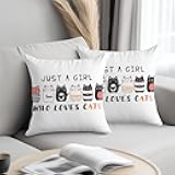 Cat Lover Gifts Pillow Covers 18x18 Set of 2，Cat Themed Gifts Stuff Modern Decorative Throw Pillow Covers Pillow Protectors Cushion Case Living Room Home Office Decor for Couch Bed