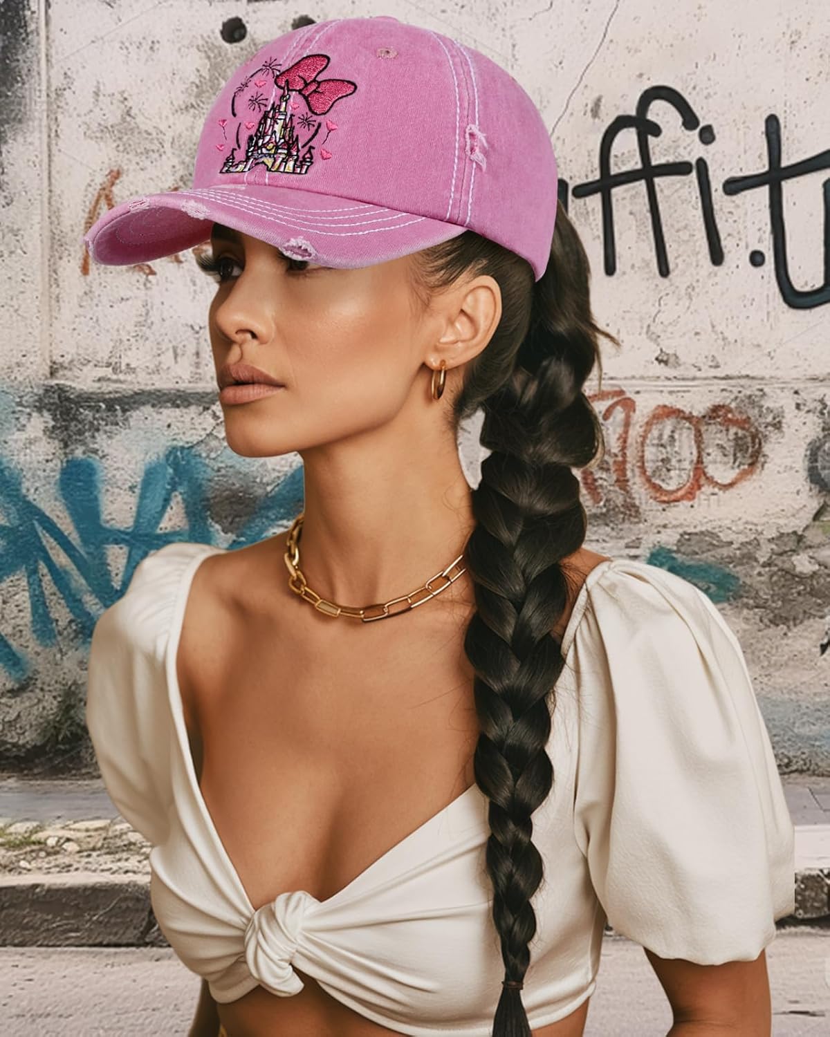 Flafens Women Pony Hats High Ponytail Baseball Caps - Cotton Vintage Washed Distressed Adjustable Criss Cross Trucker Hat - Image 3