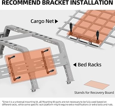ALL-TOP Recovery Board Mount Kit, Universal Bracket for Traction Tracks, Adjustable DIY Lockable Pin Set for Roof Rack, Crossbar & Cargo Basket