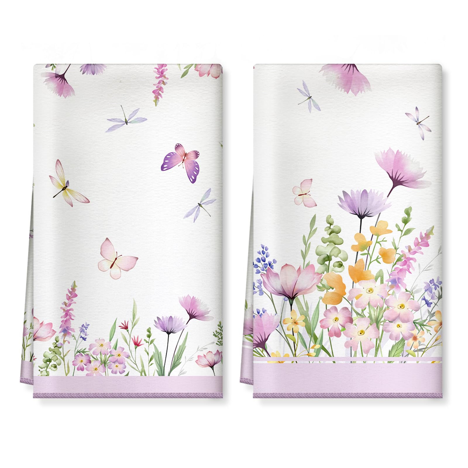 Arquiel Spring Floral Microfiber Kitchen Towel 2Pcs, 40 × 60 cm Soft Absorbent Tea Towels, Thick Dish Cloth for Party Picnic Wedding Outdoor Dining Decor — image 1