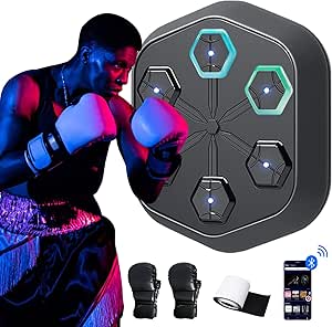 Macchina da boxe da parete, attrezzatura da boxe intelligente, con luci LED, sensore Bluetooth e guanti, bersaglio elettronico per esercizi al chiuso a casa