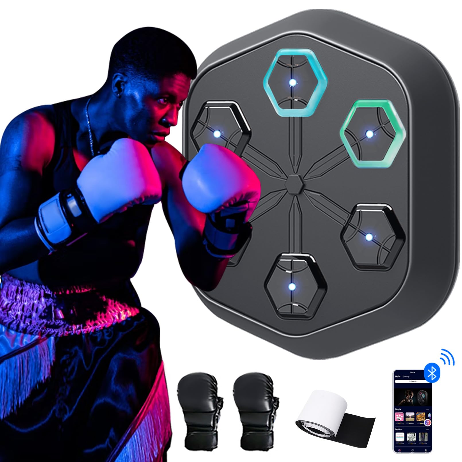 Boxing Music Machine for Adults with Gloves, Smart Wall Mounted Workout Equipment