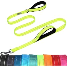VIVAGLORY Dog Leash Twingrip Double Handle Dog Leash with Traffic Handle Control & 2 Loop for Walking & Training, Reflective Heavy Duty for Puppy Pet Collar, 6ft x 1in, Bright Yellow