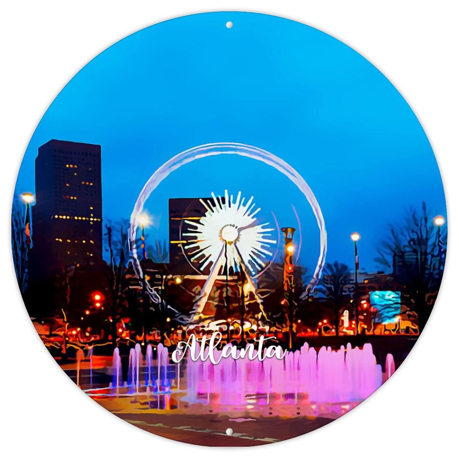 Cowkisssign Atlanta Capital City Of Georgia Round Metal Tin Sign Usa City Metal Sign Poster Gift For Traveler Friends Metal Plaque Sign For Living Room Kitchen Front Porch 9X9in