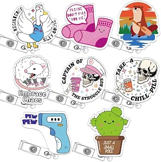 Funny Badge Reel Retractable Nurse Accessories Bulk 8 Pcs Healthcare Medical Fun Cute Nursing Badge Holder Silly Goose Embrace Chaos Pharmacy Badge Clip Doctor Social Worker LPN RN CNA ID Card Gifts