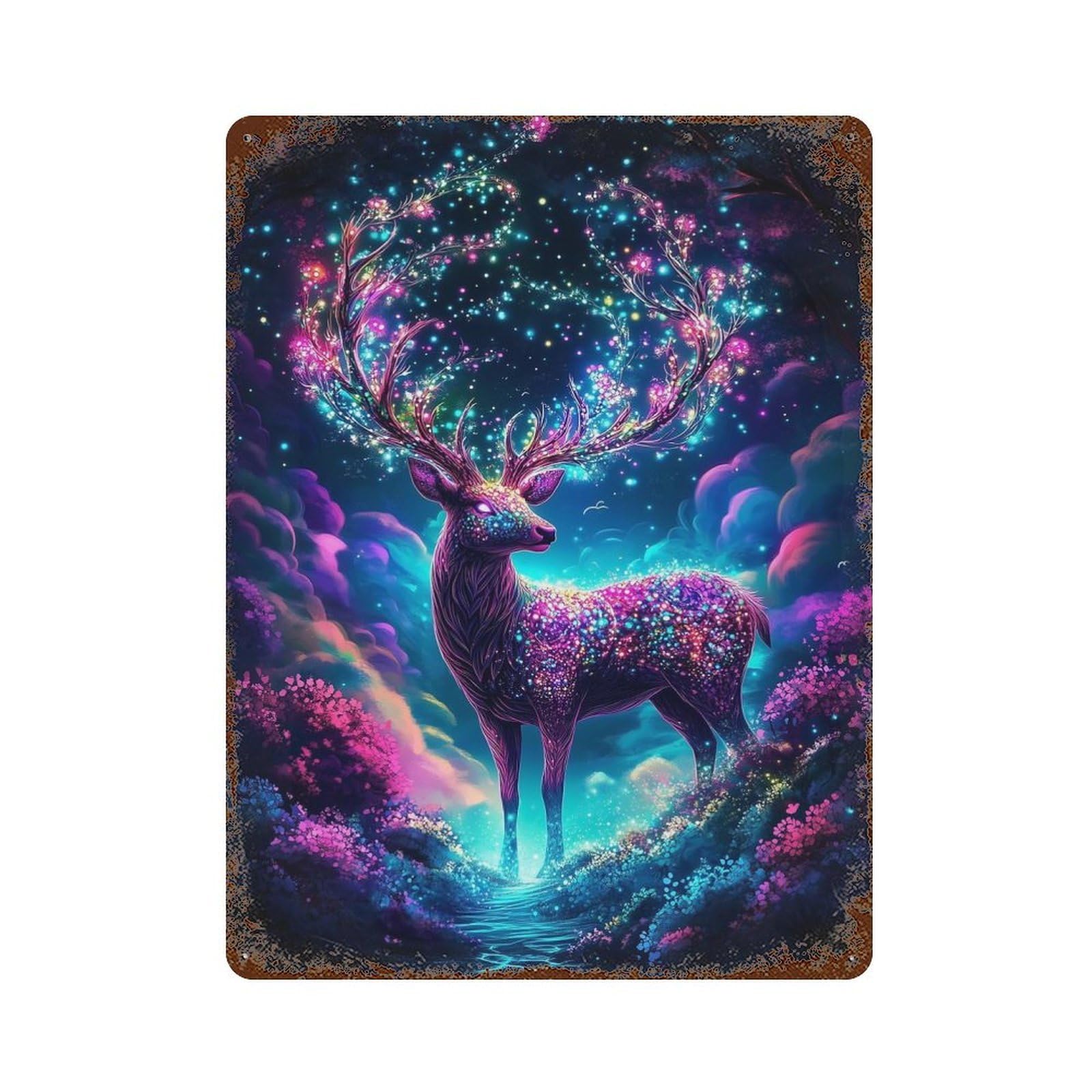 Vintage Rust Metal Sign Mystical Fantasy Deer 15.7"x11.8", Old School Wall Decor for Garage, Bar And Workshop Decor