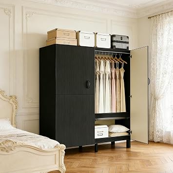 Freestanding Heavy Duty Wardrobe Closet with Magnetic Door, Portable Metal Closets, Foldable Wardrobecloset Organizers and Storage, for Bedrooms, Apartments, and Tenant Black, 33.4in