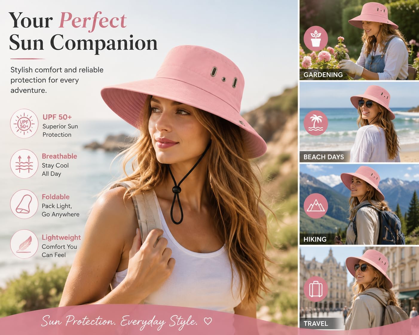 AVYZA CO. Wide Brim Sun Hat for Men & Women UPF 50+ Lightweight Waterproof Hat for Fishing & Hiking