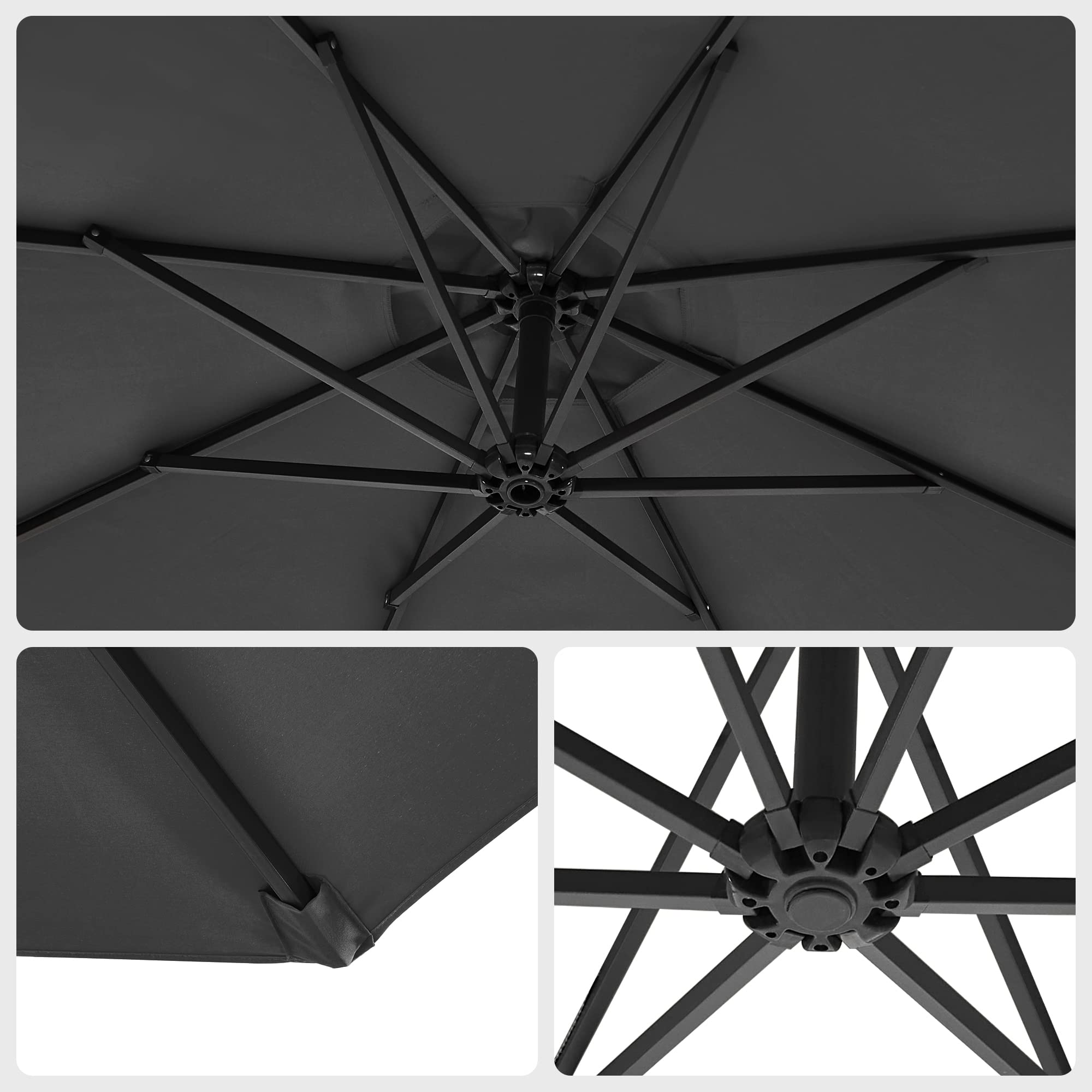 SONGMICS Parasol ogrodowy na wsporniku, 3 m, bananowy parasol tarasowy z podstawą, wiszący parasol z korbą do otwierania zamykania, osłona przeciwsłoneczna z ochroną UPF 50+