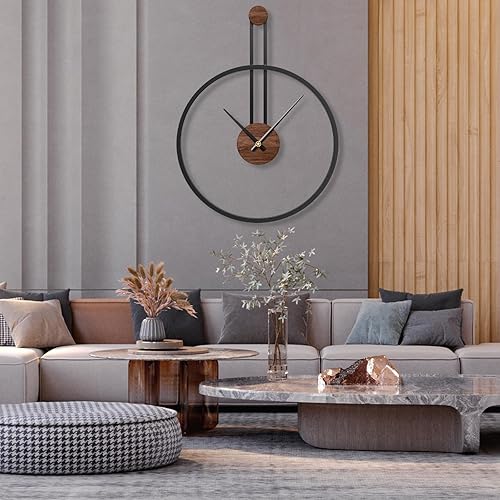 Miniatura 3 de Reloj de pared grande de metal moderno de 24.4 x 18 pulgadas para sala de estar, reloj de pared negro minimalista grande con elegante esfera de