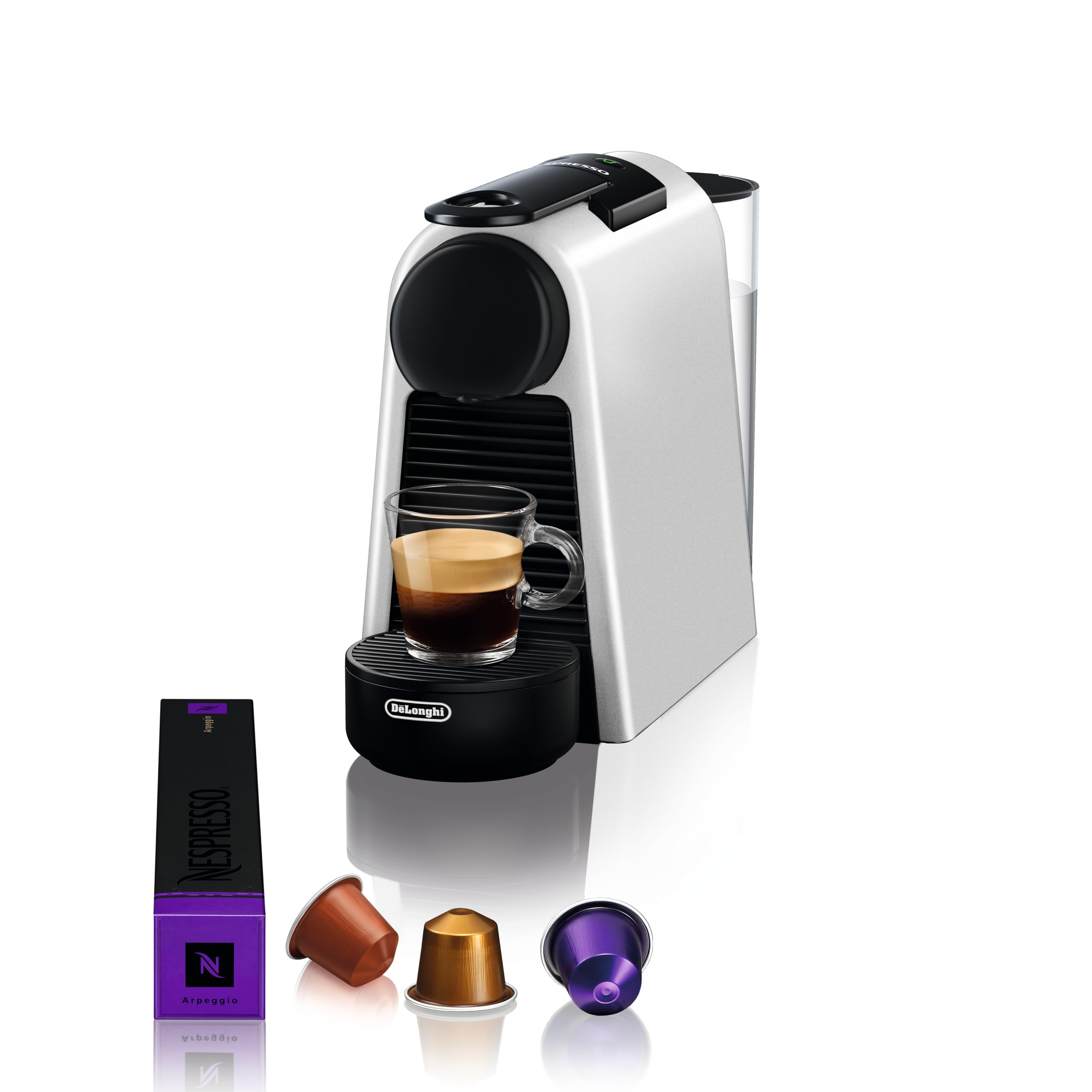 De'Longhi Nespresso Essenza Mini - Macchina da Caffè Automatica, Macchina a Capsule per una Sola Tazza, Set di Benvenuto Incluso, Design Compatto, Pressione 19 Bar, 1150W, Argento (EN85.S)