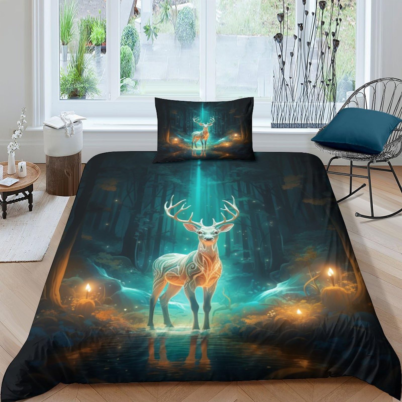 3D Printed Elk Duvet Cover Sets Bedding Set Quilt Covers Zipper Closure Comforter Cover Microfibre Duvet Cover 3 Pieces Duvet Cover Set for Teens And Adults Quilt Cover Set Single（135x200cm）